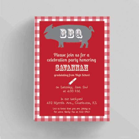 Pork BBQ in Red Checkers Graduation Invitation